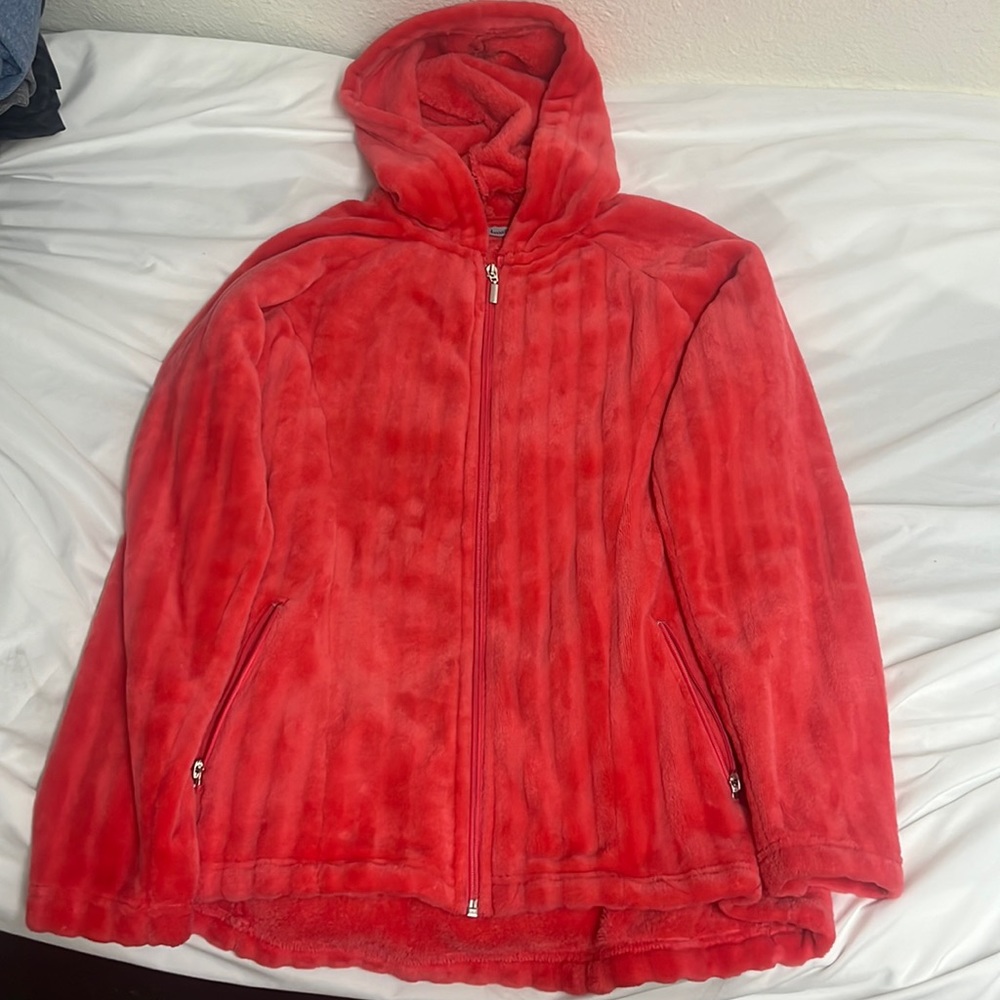Jason Maxwell Soft Fuzzy Coral Full Zip Jacket
